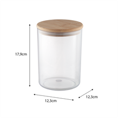 Porta-Mantimentos Redondo 1,4 Litros Tampa de Bambu Transparente UZ - fundo branco