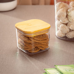 Porta-Mantimentos Quadrado 450ml Tampa de Bambu Transparente UZ - ambientada