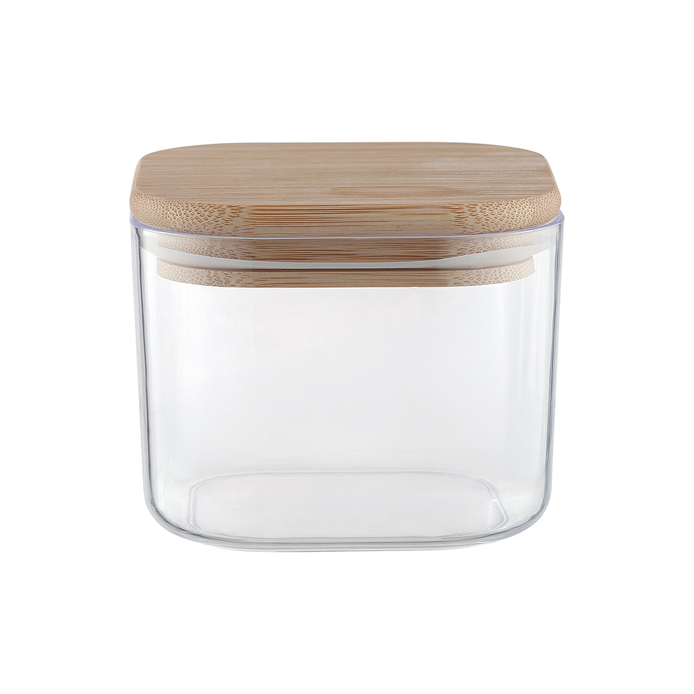 Porta-Mantimentos Quadrado 450ml Tampa de Bambu Transparente UZ