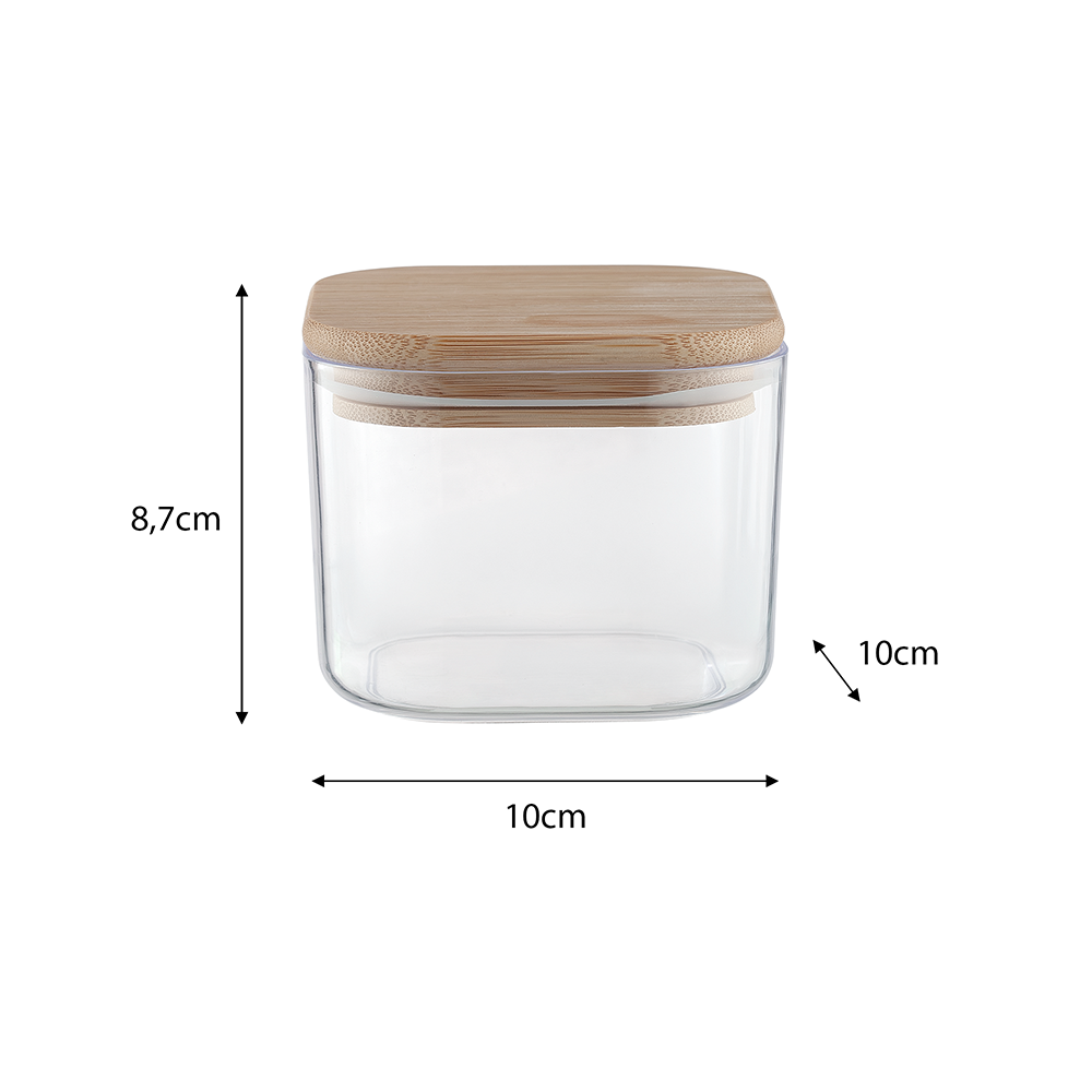Porta-Mantimentos Quadrado 450ml Tampa de Bambu Transparente UZ - fundo branco