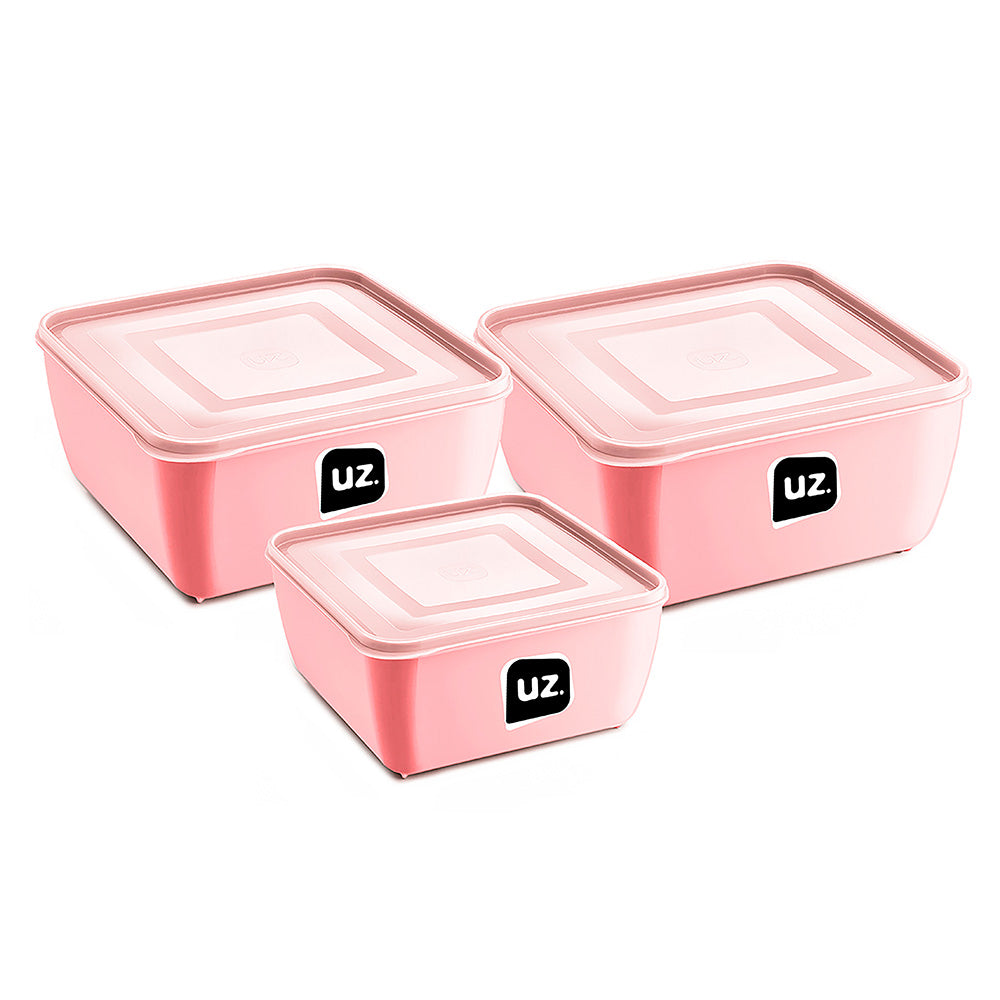 Kit 3 Potes Multiuso Premium Quadrado Rosa UZ