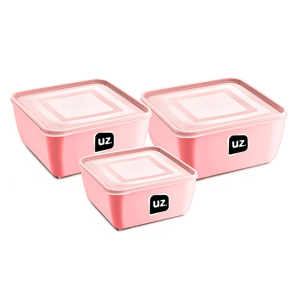 Kit 3 Potes Multiuso Premium Quadrado Rosa UZ