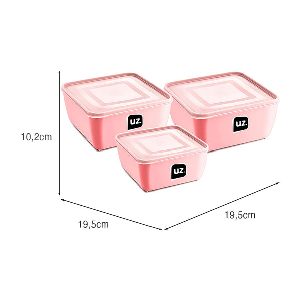 Kit 3 Potes Multiuso Premium Quadrado Rosa UZ