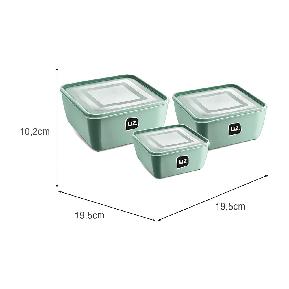 Kit 3 Potes Multiuso Premium Quadrado Verde Menta UZ
