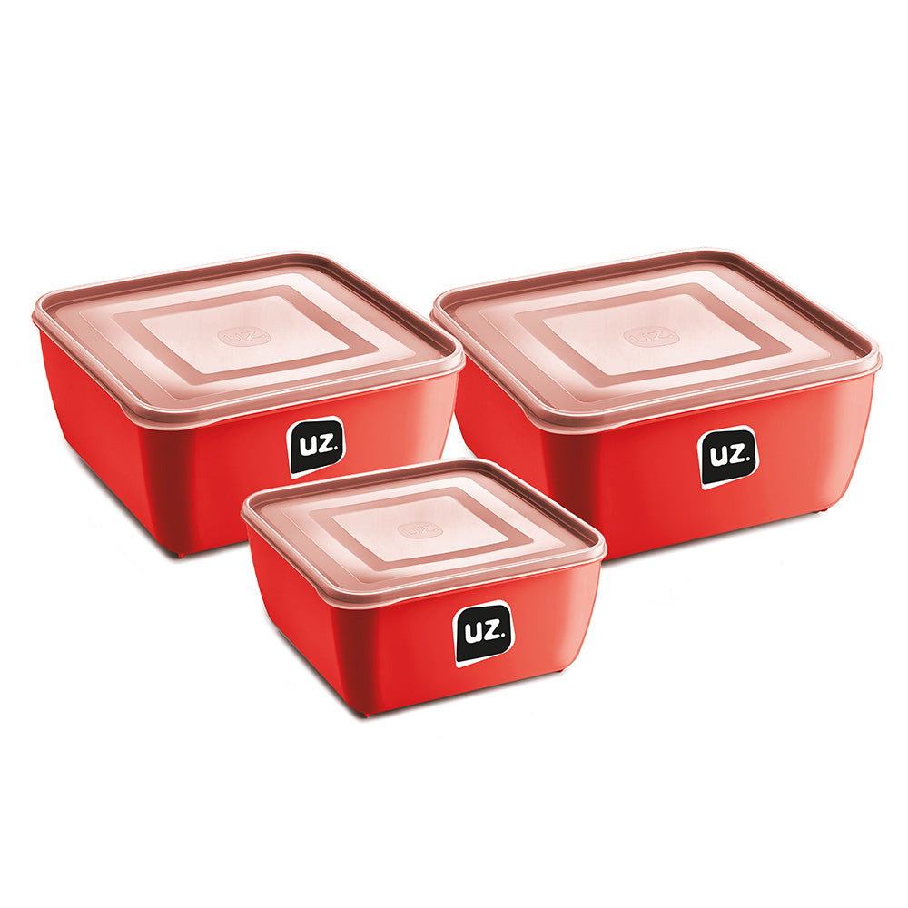 Kit 3 Potes Multiuso Premium Quadrado Vermelho UZ
