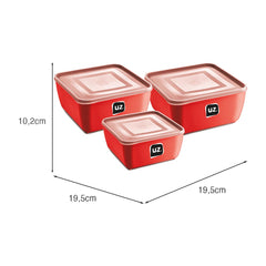 Kit 3 Potes Multiuso Premium Quadrado Vermelho UZ