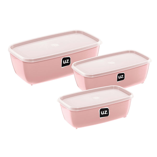 Kit 3 Potes Multiuso Retangular Premium Rosa UZ