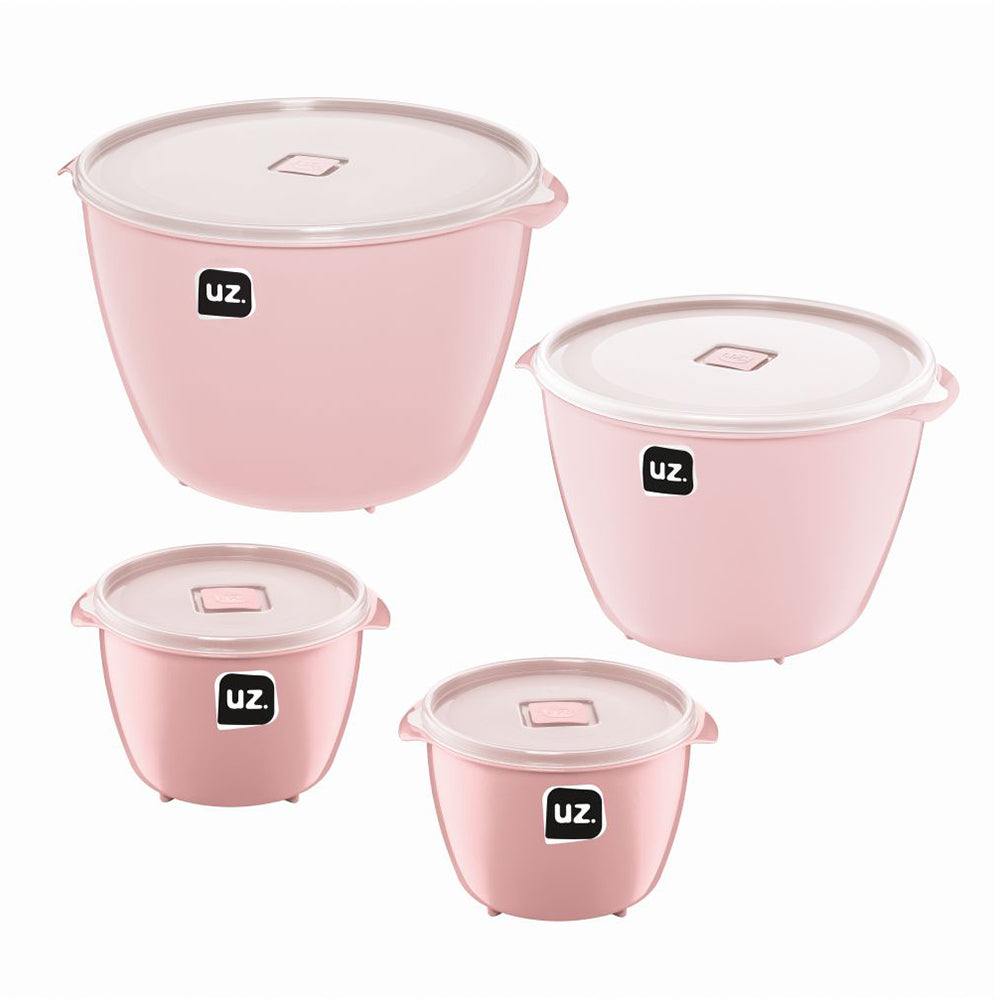 Conjunto 4 Potes Redondos Multiuso Rosa UZ - fundo branco