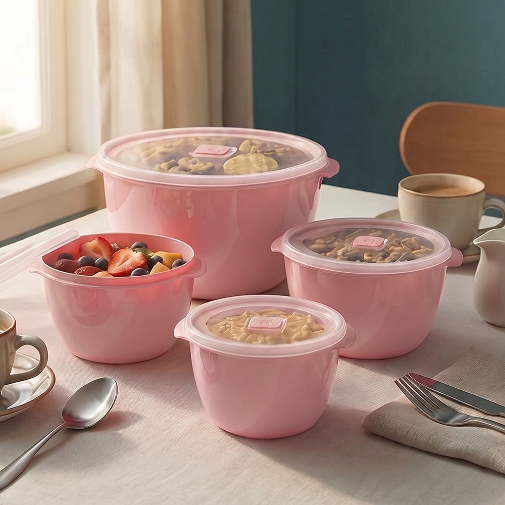 Conjunto 4 Potes Redondos Multiuso Rosa UZ - ambientada