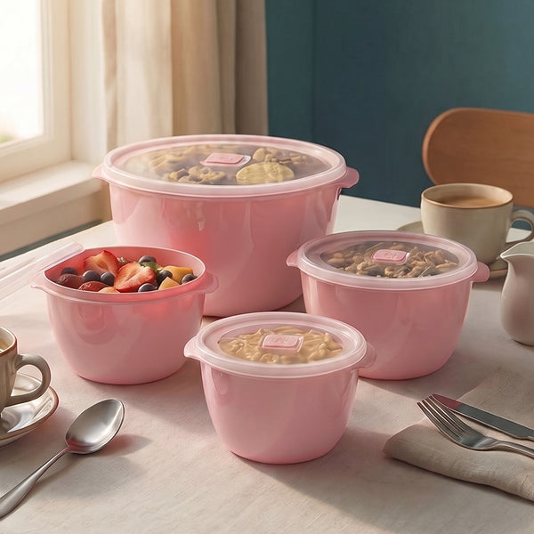 Conjunto 4 Potes Redondos Multiuso Rosa UZ - ambientada