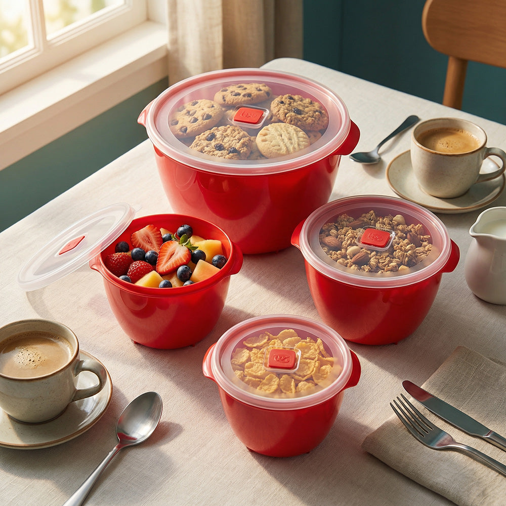 Conjunto 4 Potes Redondos Multiuso Vermelho UZ - ambiente
