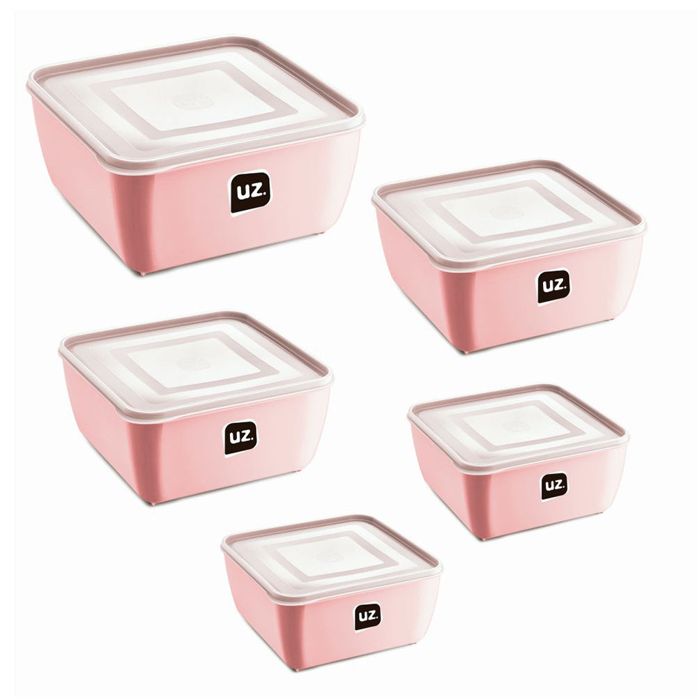 Conjunto 5 Potes Quadrados Multiuso Rosa UZ - fundo branco