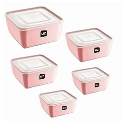 Conjunto 5 Potes Quadrados Multiuso Rosa UZ - fundo branco