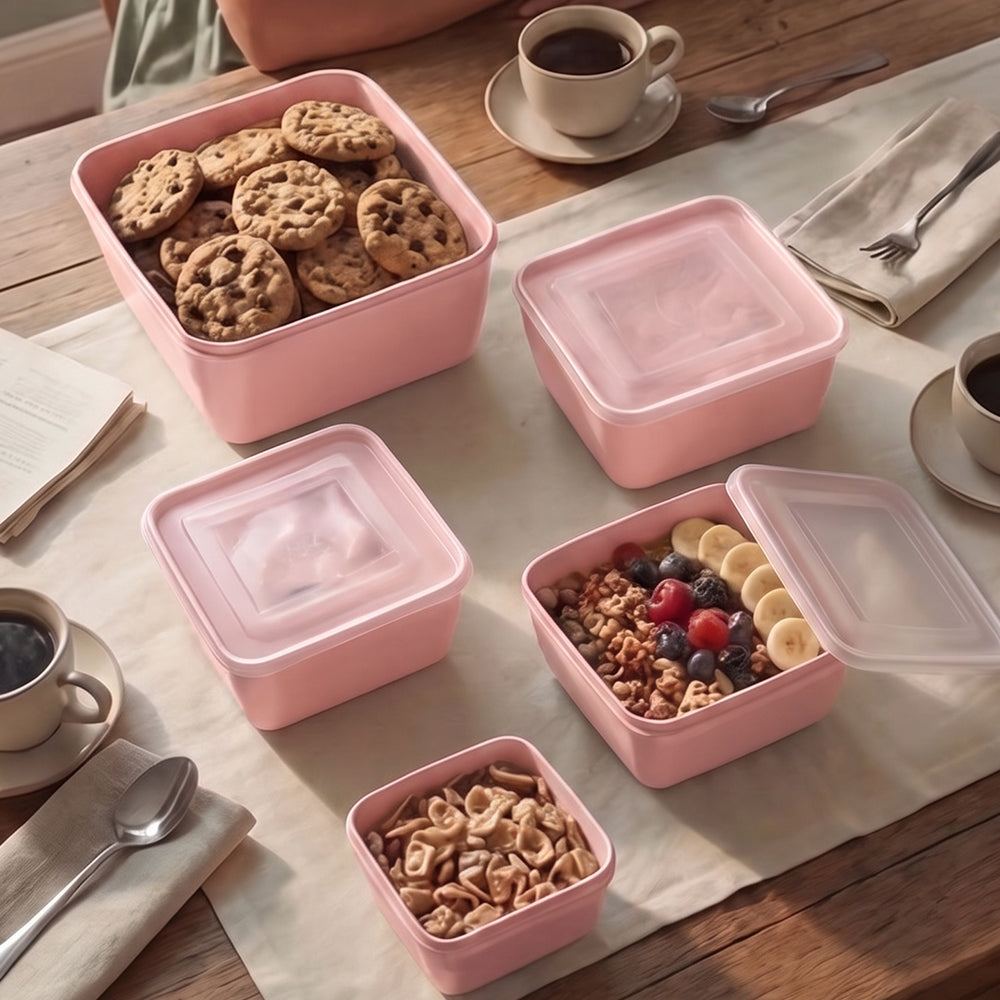 Conjunto 5 Potes Quadrados Multiuso Rosa UZ - ambientada