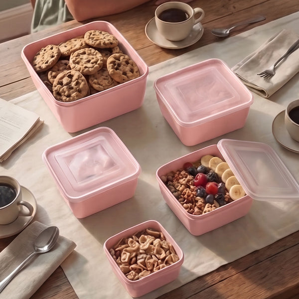 Conjunto 5 Potes Quadrados Multiuso Rosa UZ - ambientada