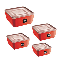 Conjunto 5 Potes Quadrados Multiuso Vermelho UZ