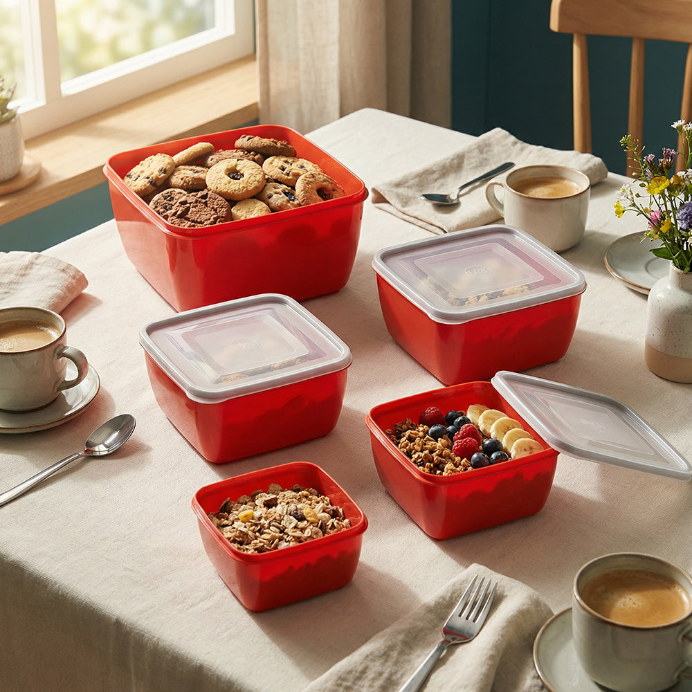 Conjunto 5 Potes Quadrados Multiuso Vermelho UZ - ambiente