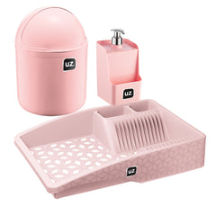 Conjunto 3 Peças para Pia com Escorredor Rosa UZ - fundo branco