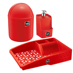 Conjunto 3 Peças para Pia com Escorredor Vermelho UZ