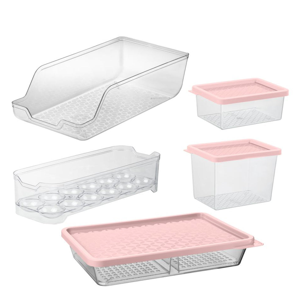 Conjunto 6 Organizadores Geladeira/Despensa Rosa UZ - fundo branco