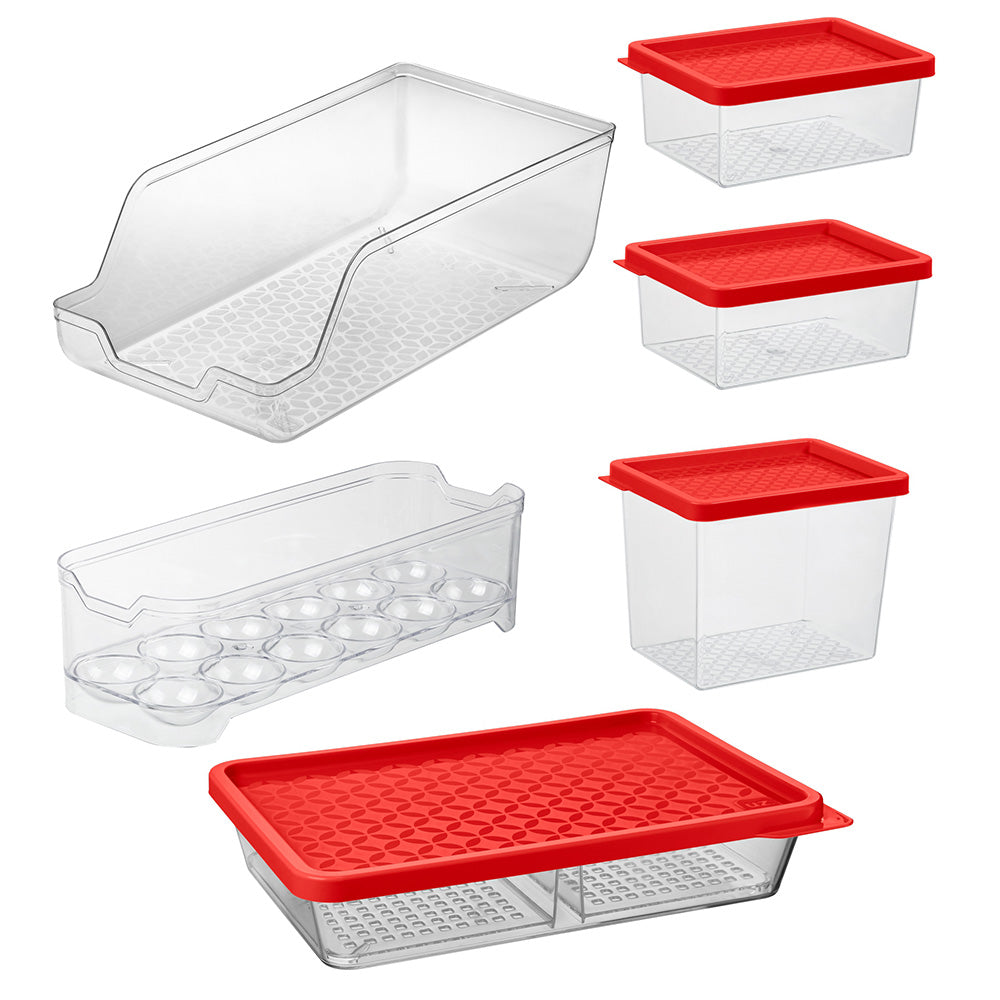 Conjunto 6 Organizadores Geladeira/Despensa Vermelho UZ