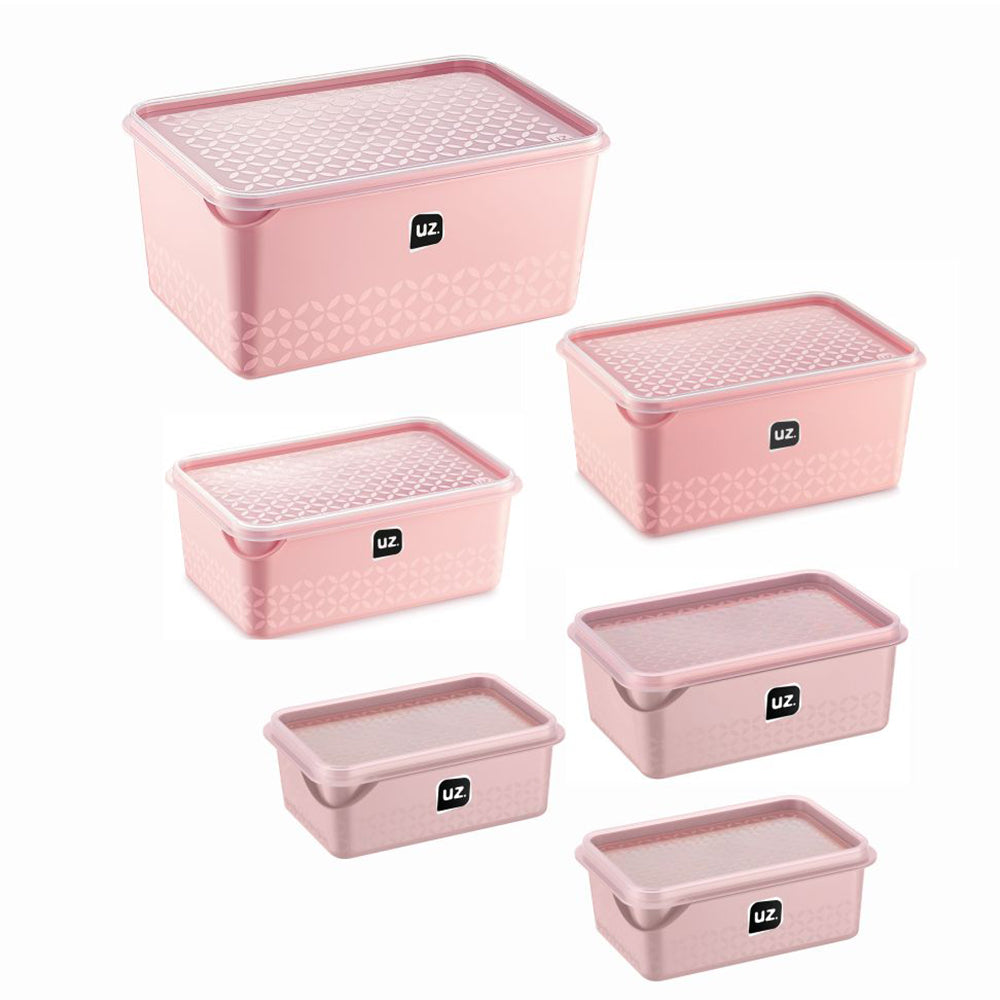 Conjunto 6 Potes Multiuso Quadrados Rosa UZ - fundo branco