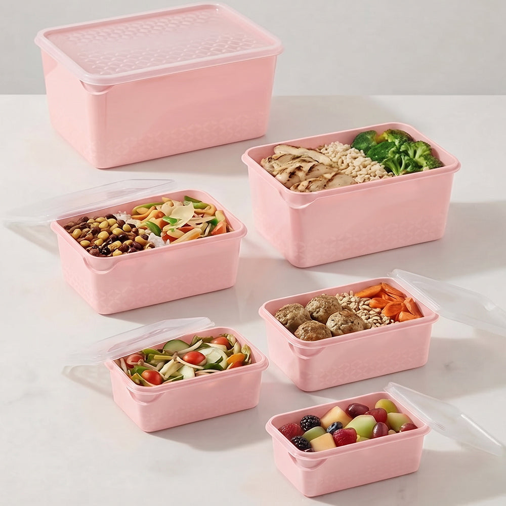 Conjunto 6 Potes Multiuso Quadrados Rosa UZ - fundo branco