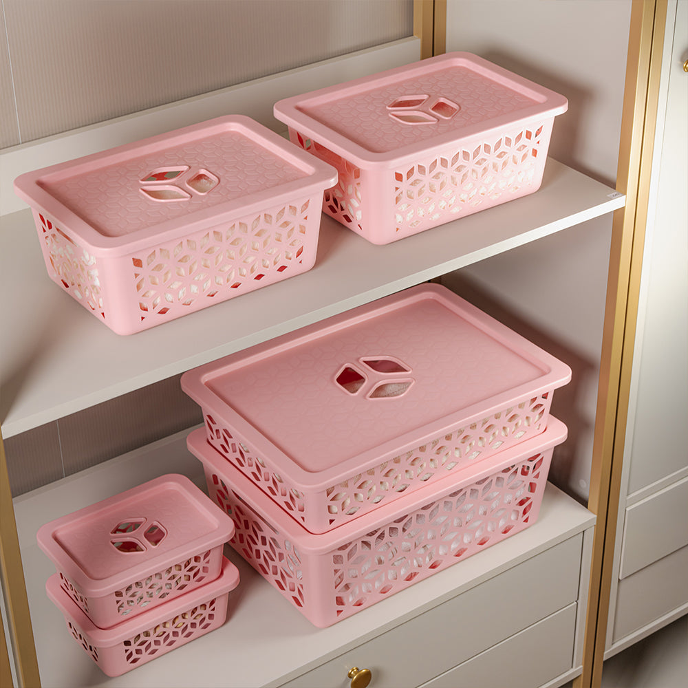 Kit Cesto Organizador com Tampa Rosa UZ