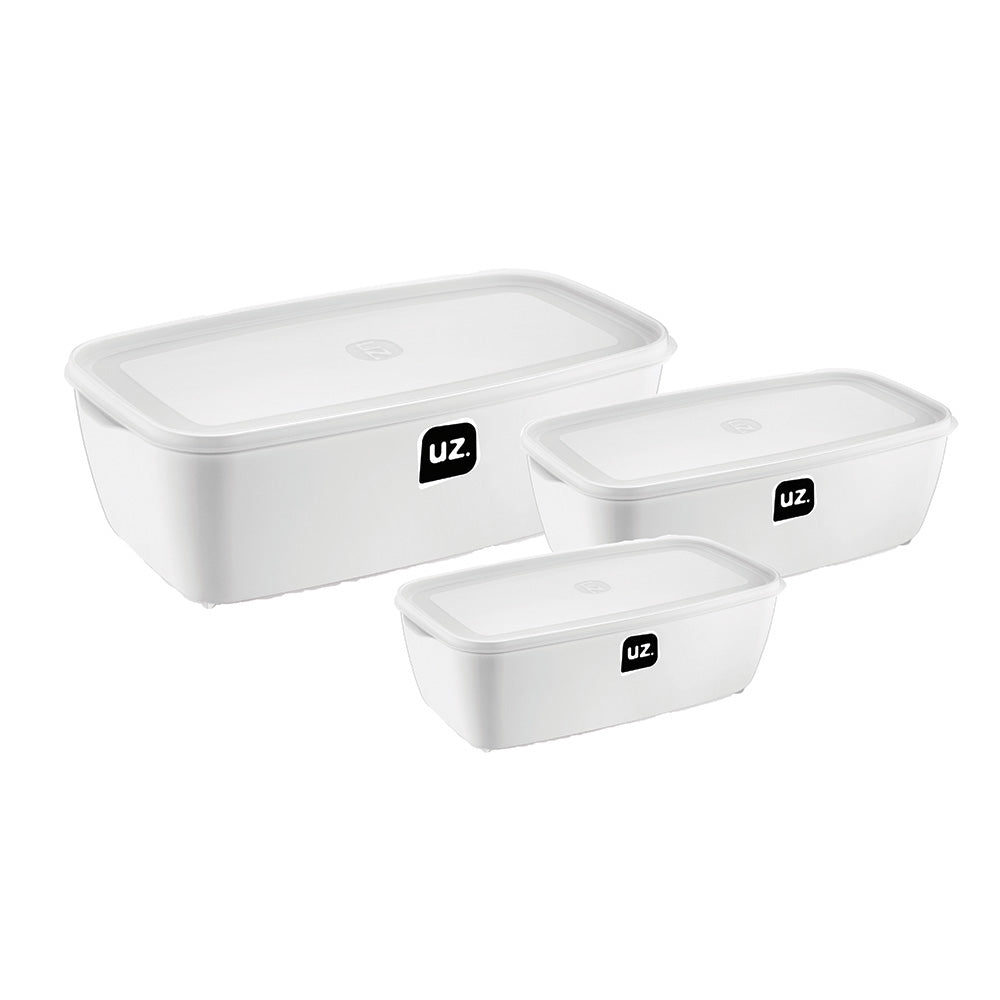 Kit 3 Potes Retangular Branco UZ - fundo branco