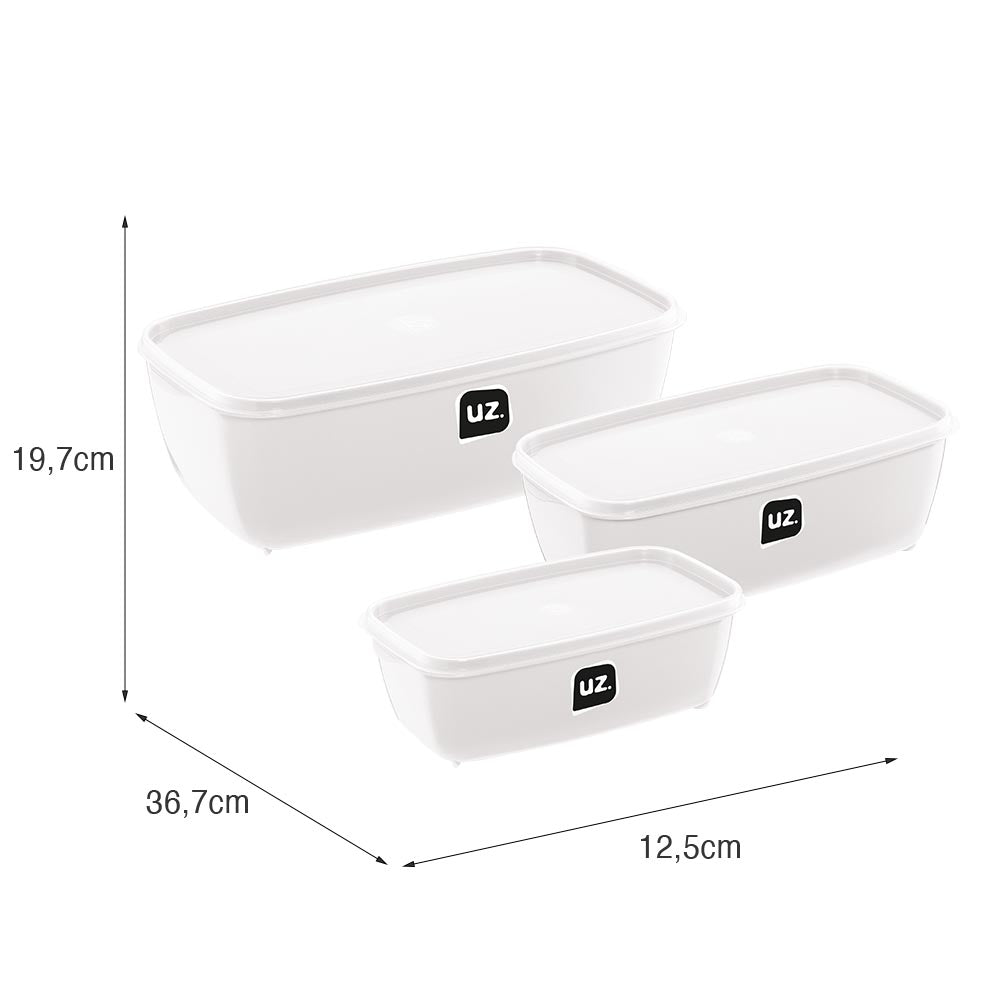 Kit 3 Potes Retangular Branco UZ - medidas