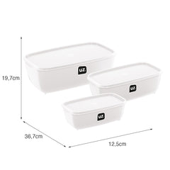 Kit 3 Potes Retangular Branco UZ - medidas