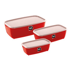 Kit 3 Potes Retangular Vermelho UZ - fundo branco