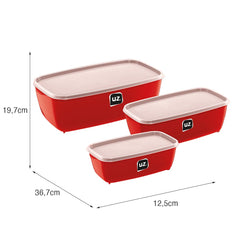 Kit 3 Potes Retangular Vermelho UZ - medidas