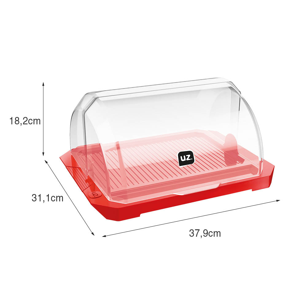 Porta Pão Premium com Tampa Vermelho UZ - medidas