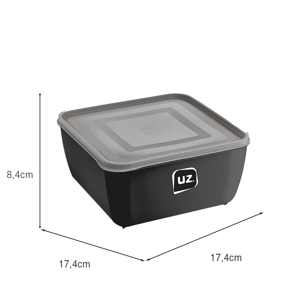 Pote Multiuso Premium Quadrado 1,5 Litros Preto UZ