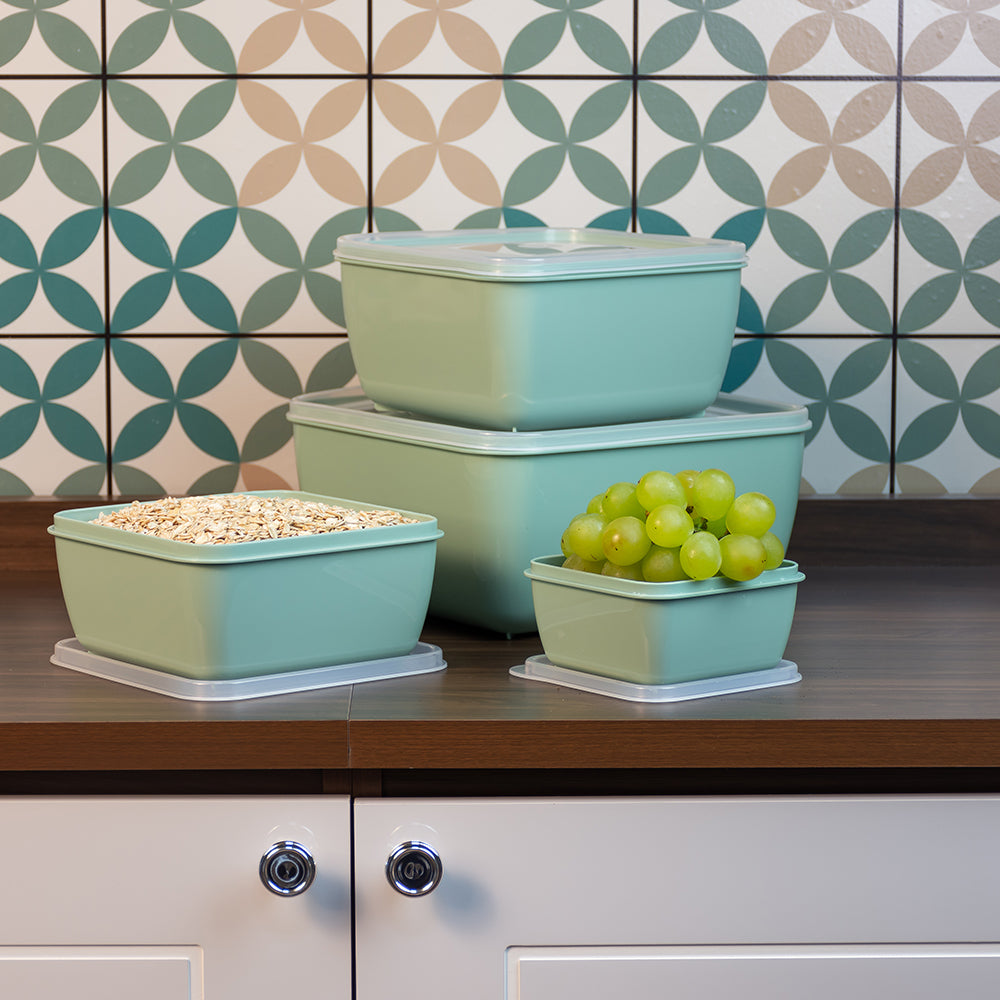 Kit 4 Pote Multiuso Quadrado Premium Verde Menta UZ