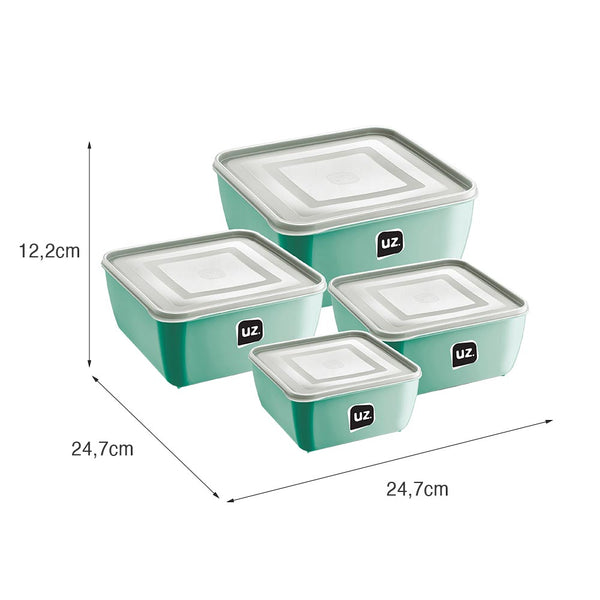 Kit 4 Pote Multiuso Quadrado Premium Verde Menta UZ - medidas