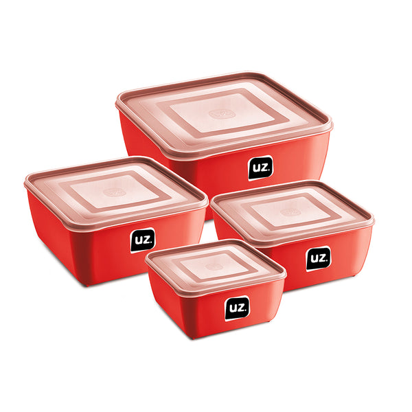 Kit 4 Pote Multiuso Quadrado Premium Vermelho UZ