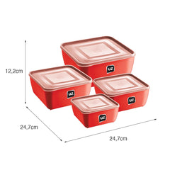 Kit 4 Pote Multiuso Quadrado Premium Vermelho UZ - medidas