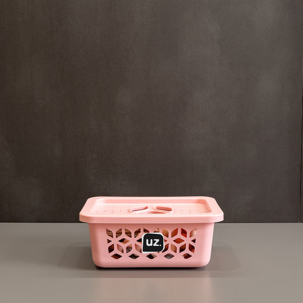 Cesto Organizador P com Tampa 1,5 Litros Rosa UZ - ambiente