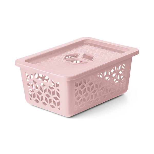 Cesto Organizador M com Tampa 5 Litros Rosa UZ