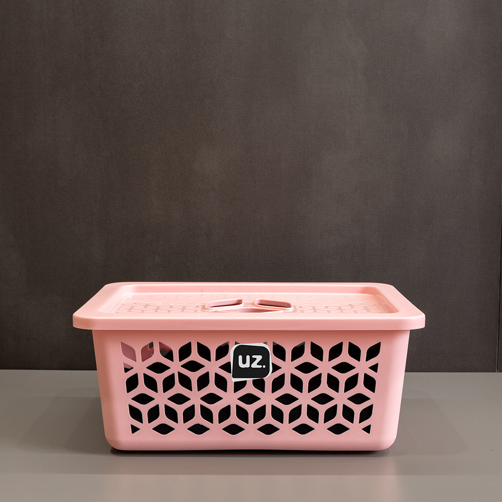 Cesto Organizador M com Tampa 5 Litros Rosa UZ - ambiente
