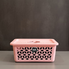 Cesto Organizador M com Tampa 5 Litros Rosa UZ - ambiente