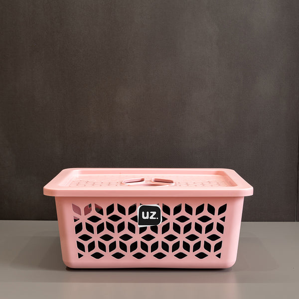 Cesto Organizador M com Tampa 5 Litros Rosa UZ - ambiente