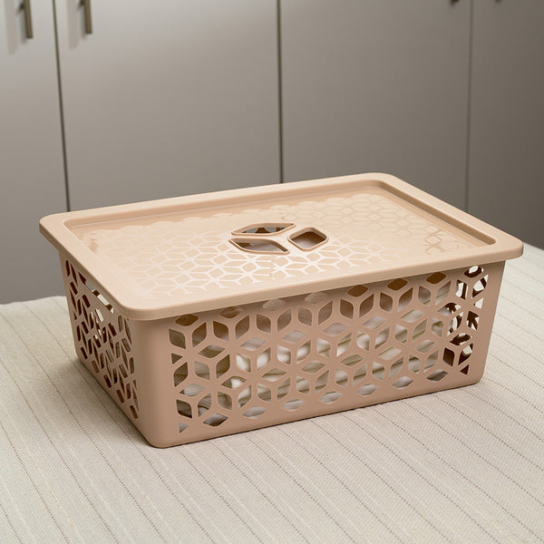 Cesto Organizador G com Tampa 15 Litros Capuccino UZ - ambiente