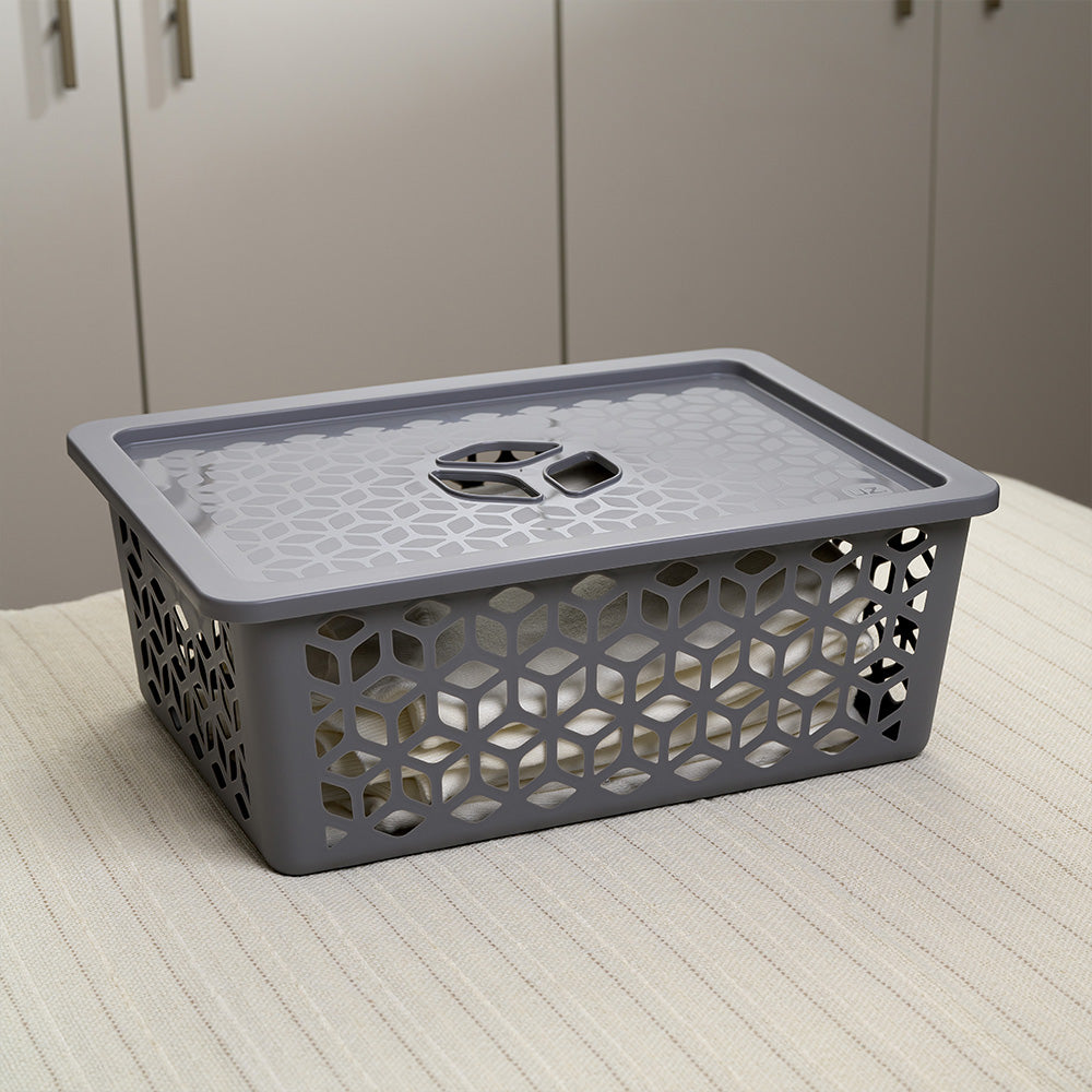 Cesto Organizador G com Tampa 15 Litros Cinza UZ - ambiente