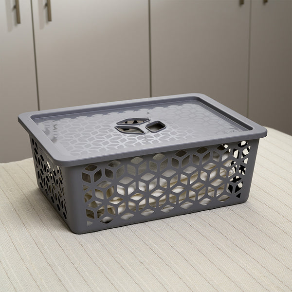 Cesto Organizador G com Tampa 15 Litros Cinza UZ - ambiente