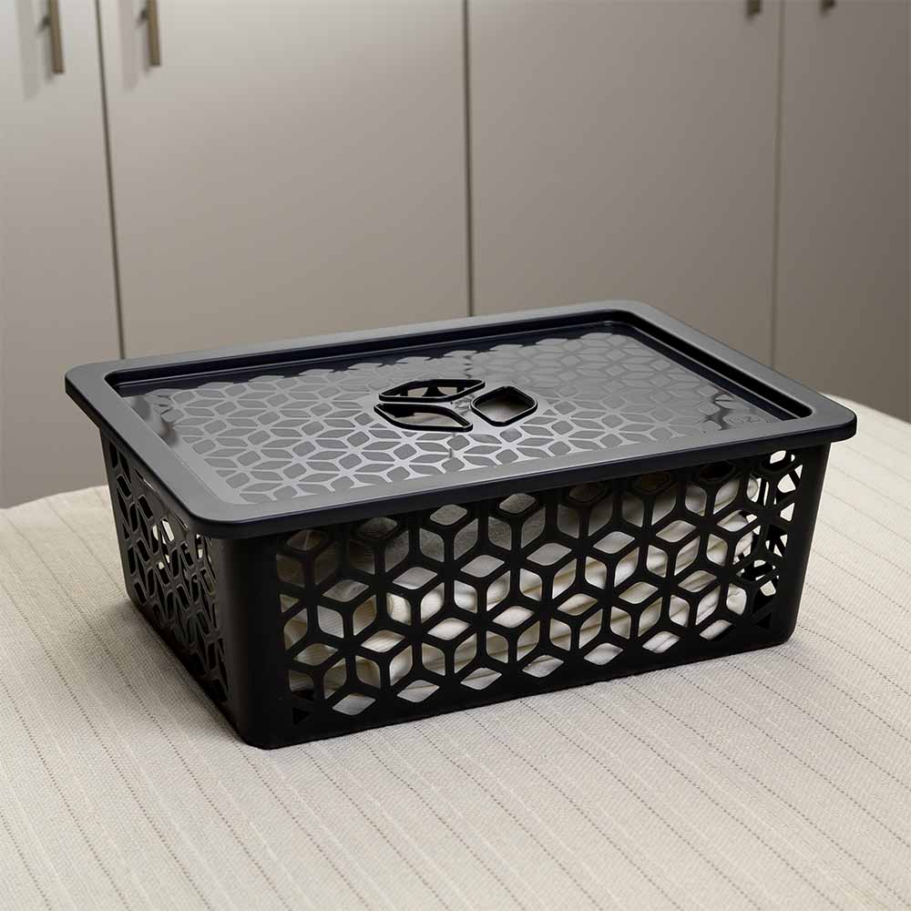 Cesto Organizador G com Tampa 15 Litros Preto UZ - ambiente