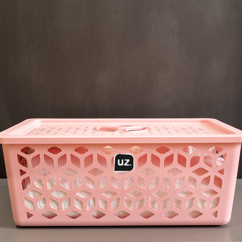Cesto Organizador G com Tampa 15 Litros Rosa UZ