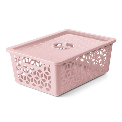 Cesto Organizador G com Tampa 15 Litros Rosa UZ